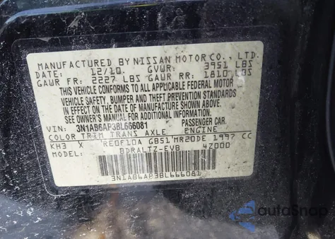 2011 Nissan Sentra 2.0S from USA, damaged, VIN 3N1AB6AP3BL666081